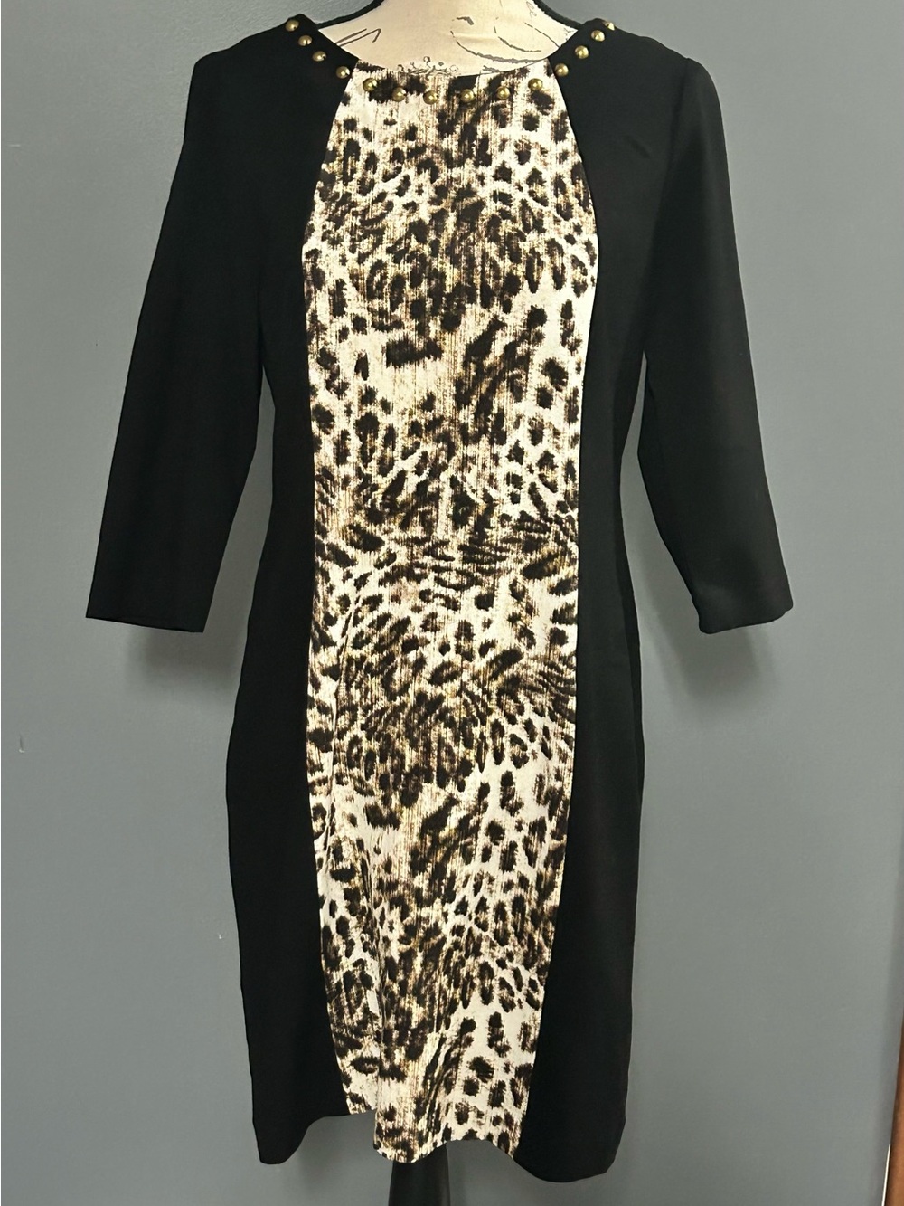 Ruby Rd Leopard Print Colorblock Studded Dress - Picture 2 of 8